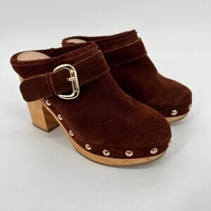 Steve Madden Hilde Clog Womens 6.5 Studded Suede Leather Chocolate Brown READ